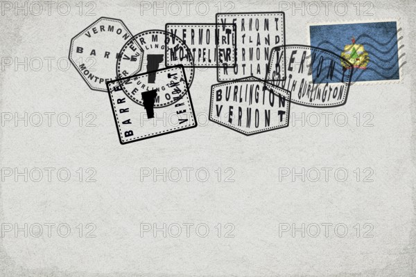 Vermont Vintage Postcard with Flag Stamp and City Postmarks