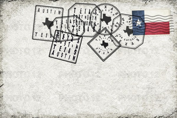 Texas Vintage Postcard with Flag Stamp and City Postmarks