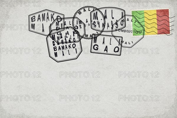 Mali Vintage Postcard with Flag Stamp and City Postmarks