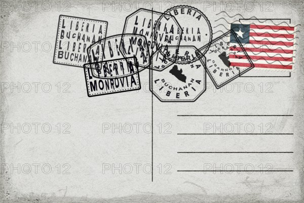 Liberia Vintage Postcard with Flag Stamp and City Postmarks
