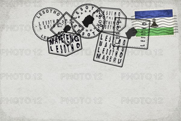 Lesotho Vintage Postcard with Flag Stamp and City Postmarks