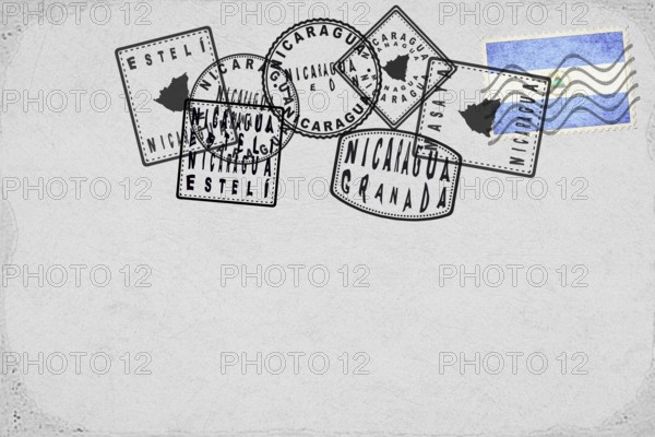 Nicaragua Vintage Postcard with Flag Stamp and City Postmarks