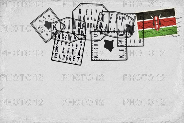 Kenya Vintage Postcard with Flag Stamp and City Postmarks