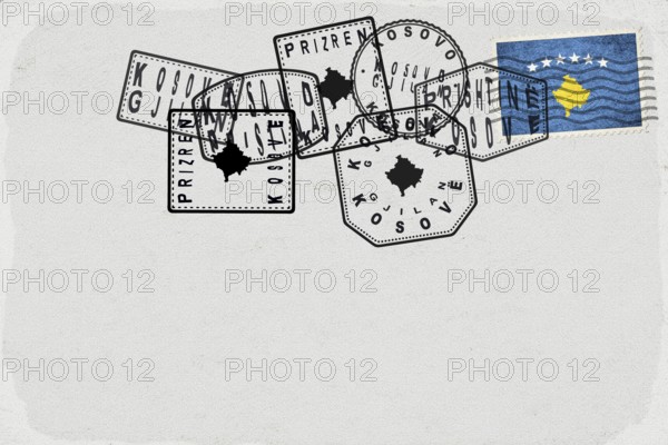 Kosovo Vintage Postcard with Flag Stamp and City Postmarks