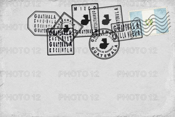 Guatemala Vintage Postcard with Flag Stamp and City Postmarks