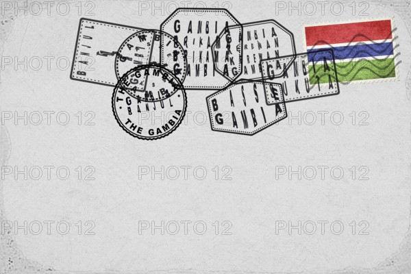 Gambia Vintage Postcard with Flag Stamp and City Postmarks