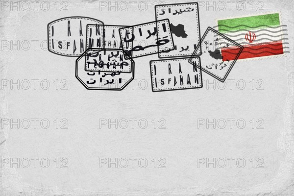 Iran Vintage Postcard with Flag Stamp and City Postmarks