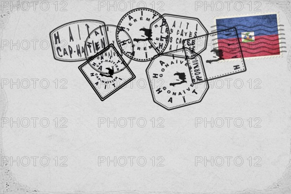 Haiti Vintage Postcard with Flag Stamp and City Postmarks