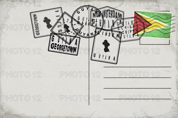 Guyana Vintage Postcard with Flag Stamp and City Postmarks