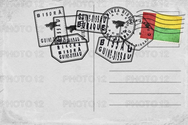 Guinea Bissau Vintage Postcard with Flag Stamp and City Postmarks