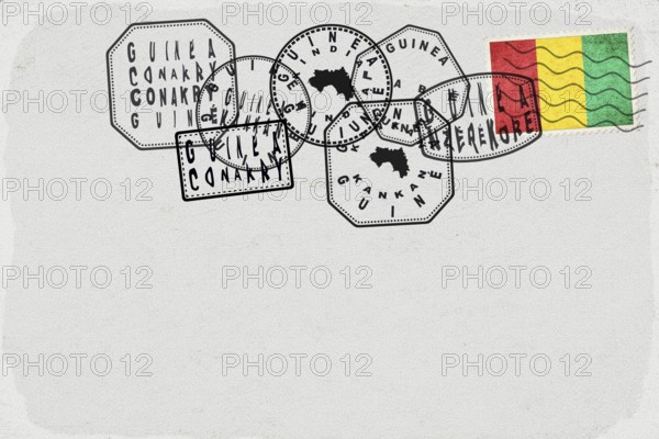 Guinea Vintage Postcard with Flag Stamp and City Postmarks