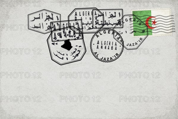 Algeria Vintage Postcard with Flag Stamp and City Postmarks