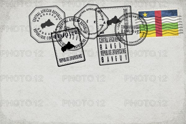 Central African Republic Vintage Postcard with Flag Stamp and City Postmarks