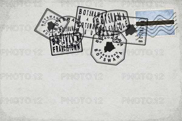 Botswana Vintage Postcard with Flag Stamp and City Postmarks