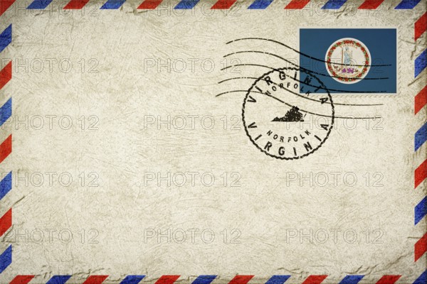 Virginia Norfolk Vintage Air Mail Envelope with Flag and Postmark