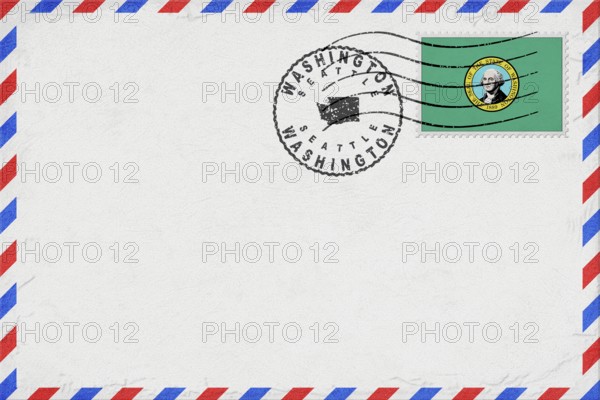 Washington Seattle Vintage Air Mail Envelope with Flag and Postmark