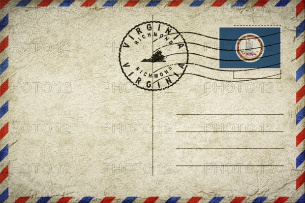 Virginia Richmond Vintage Air Mail Envelope with Flag and Postmark