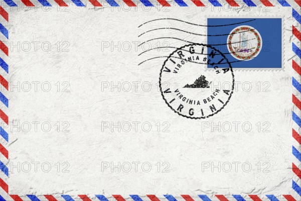 Virginia Virginia Beach Vintage Air Mail Envelope with Flag and Postmark