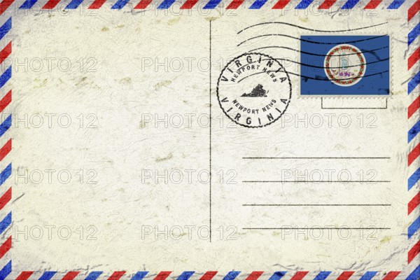 Virginia Newport News Vintage Air Mail Envelope with Flag and Postmark
