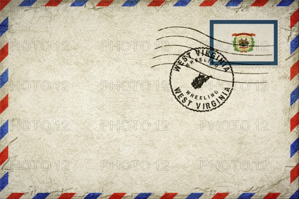 West Virginia Wheeling Vintage Air Mail Envelope with Flag and Postmark