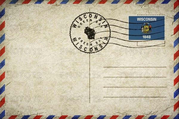 Wisconsin Green Bay Vintage Air Mail Envelope with Flag and Postmark