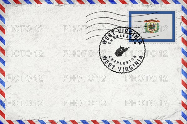 West Virginia Charleston Vintage Air Mail Envelope with Flag and Postmark