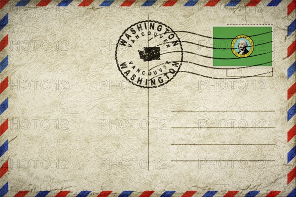 Washington Vancouver Vintage Air Mail Envelope with Flag and Postmark