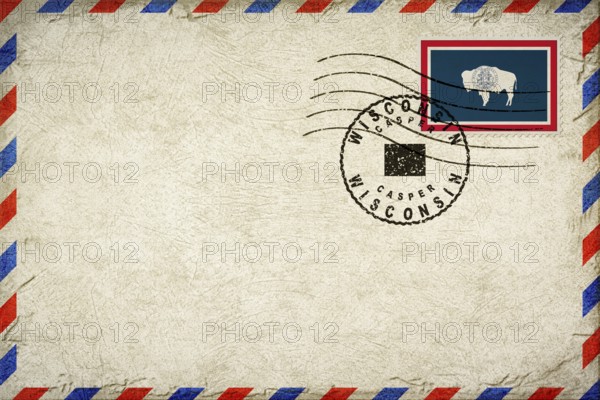 Wyoming Casper Vintage Air Mail Envelope with Flag and Postmark