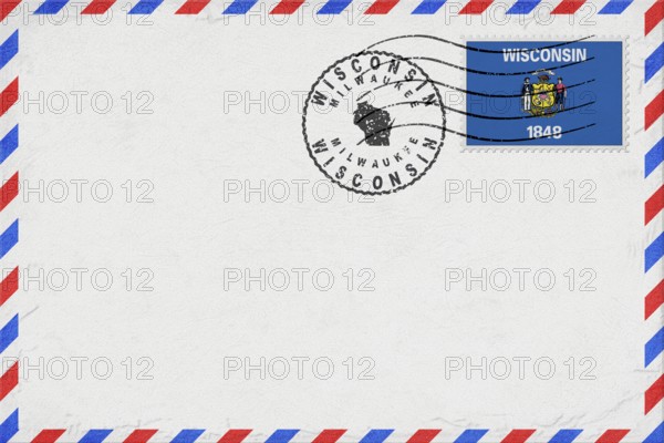 Wisconsin Milwaukee Vintage Air Mail Envelope with Flag and Postmark