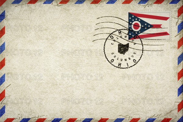 Ohio Columbus Vintage Air Mail Envelope with Flag and Postmark