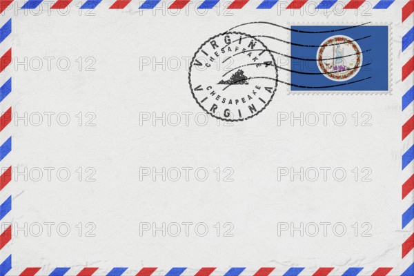 Virginia Chesapeake Vintage Air Mail Envelope with Flag and Postmark