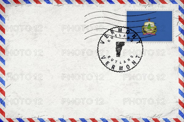 Vermont Rutland Vintage Air Mail Envelope with Flag and Postmark