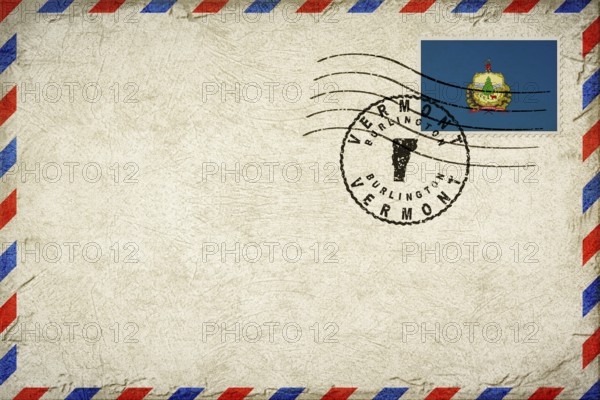 Vermont Burlington Vintage Air Mail Envelope with Flag and Postmark