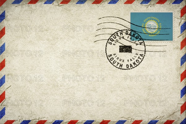 South Dakota Sioux Falls Vintage Air Mail Envelope with Flag and Postmark