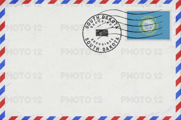 South Dakota Brookings Vintage Air Mail Envelope with Flag and Postmark