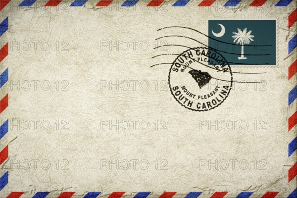 South Carolina Mount Pleasant Vintage Air Mail Envelope with Flag and Postmark