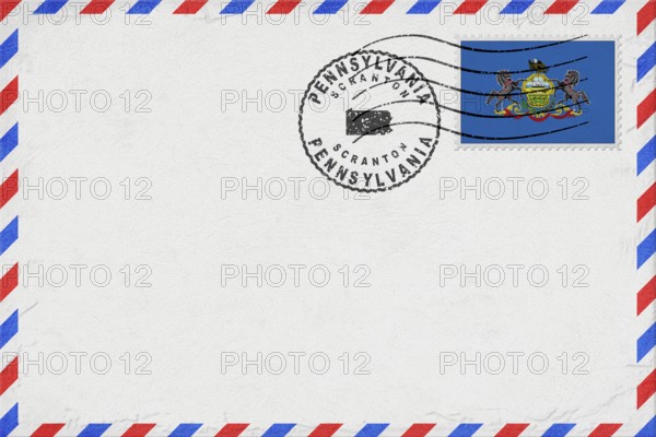Pennsylvania Scranton Vintage Air Mail Envelope with Flag and Postmark