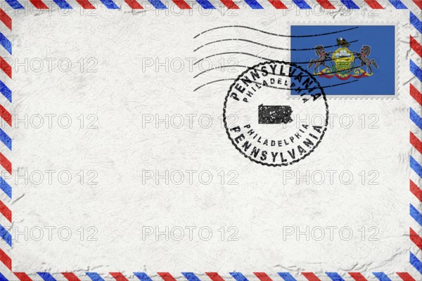Pennsylvania Philadelphia Vintage Air Mail Envelope with Flag and Postmark