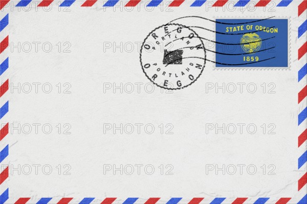 Oregon Portland Vintage Air Mail Envelope with Flag and Postmark