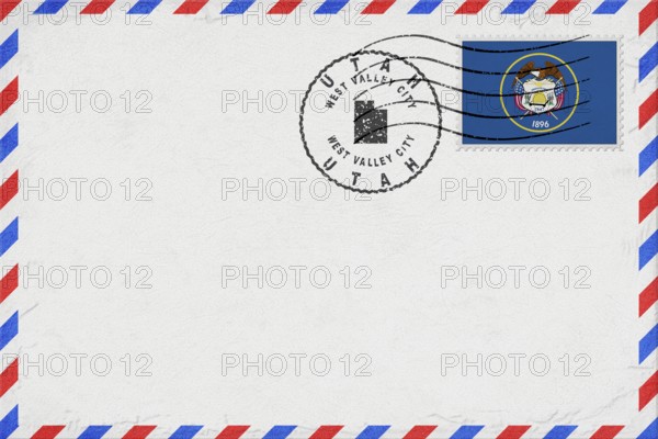 Utah West Valley City Vintage Air Mail Envelope with Flag and Postmark