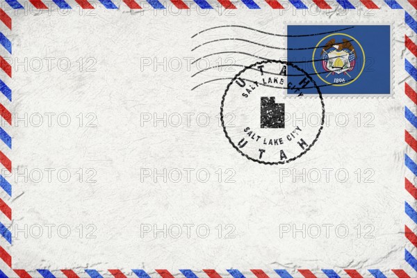 Utah Salt Lake City Vintage Air Mail Envelope with Flag and Postmark