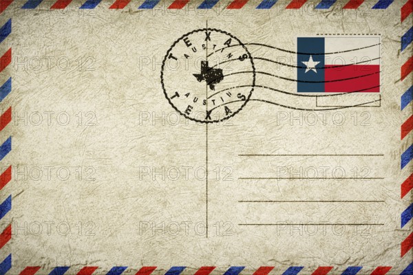 Texas Austin Vintage Air Mail Envelope with Flag and Postmark