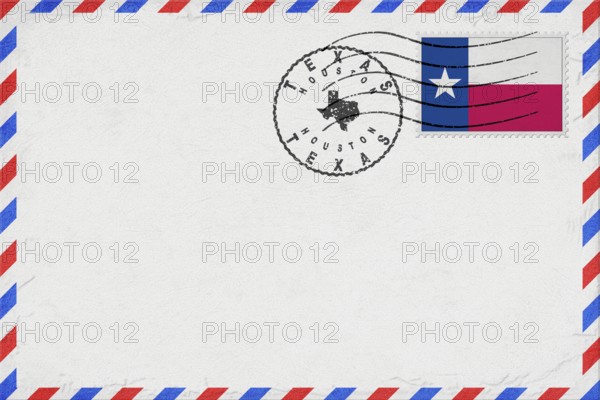 Texas Houston Vintage Air Mail Envelope with Flag and Postmark