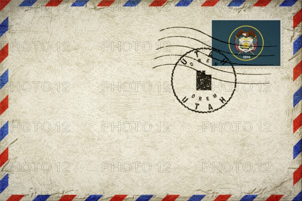 Utah Orem Vintage Air Mail Envelope with Flag and Postmark