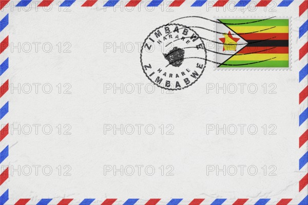 Zimbabwe Harare Vintage Air Mail Envelope with Flag and Postmark