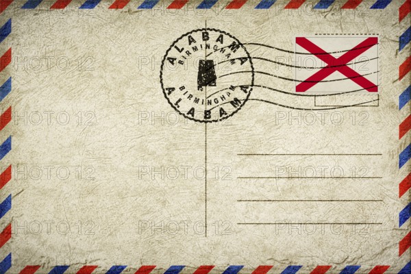 Alabama Birmingham Vintage Air Mail Envelope with Flag and Postmark