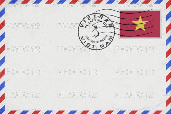 Vietnam Ho Chi Minh City Vintage Air Mail Envelope with Flag and Postmark