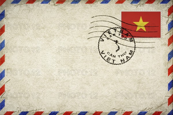 Vietnam Can Tho Vintage Air Mail Envelope with Flag and Postmark