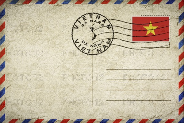 Vietnam Da Nang Vintage Air Mail Envelope with Flag and Postmark