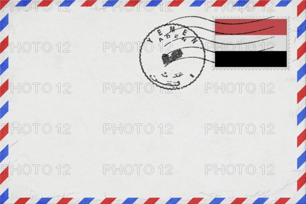 Yemen Aden Vintage Air Mail Envelope with Flag and Postmark